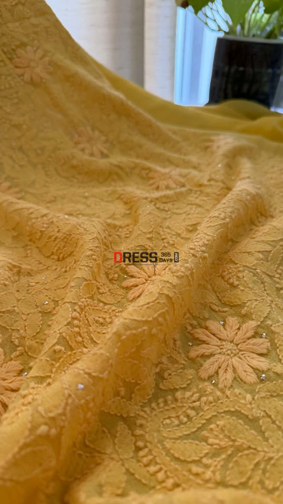 Sunshine Yellow Chikankari Suit with Gota Patti Daman - Chikankari Suits
