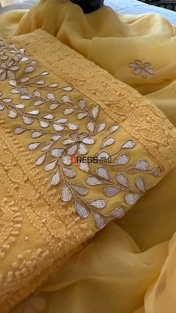Sunshine Yellow Chikankari Suit with Gota Patti Daman - Chikankari Suits