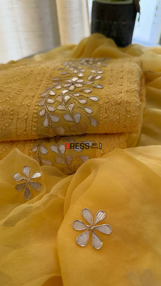 Sunshine Yellow Chikankari Suit with Gota Patti Daman - Chikankari Suits