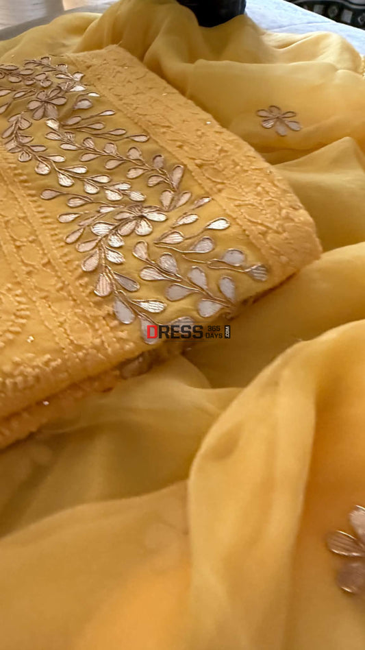 Sunshine Yellow Chikankari Suit with Gota Patti Daman - Chikankari Suits