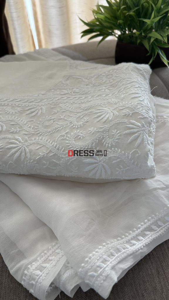 Super Fine Front Back Embroidered Chikankari & Jaali Suit Suits