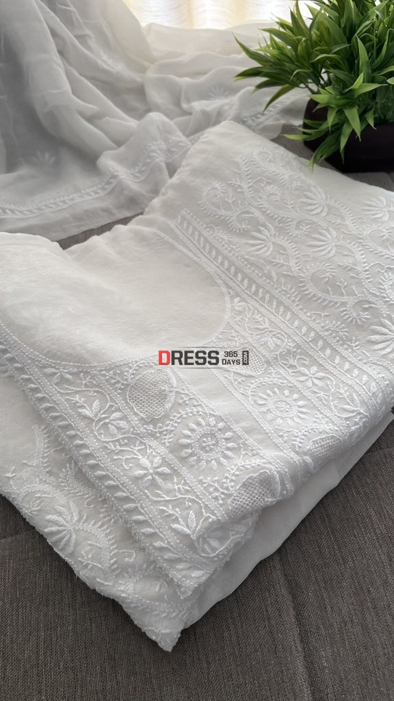 Super Fine Front Back Embroidered Chikankari & Jaali Suit Suits