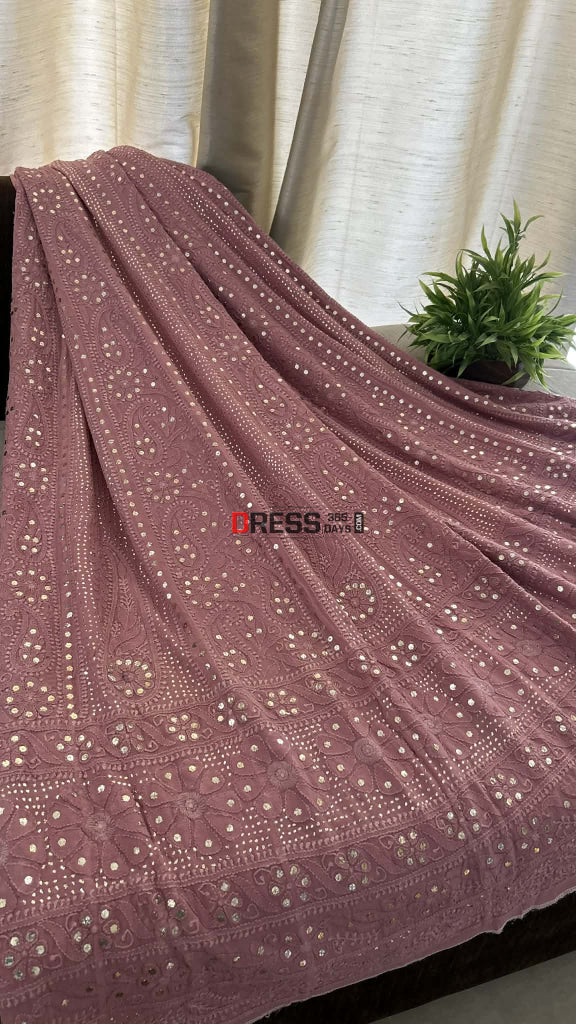 Taupe Brown Chikankari Anarkali Suit With Golden Mukaish (Anarkali And Dupatta) Chikankari Anarkali