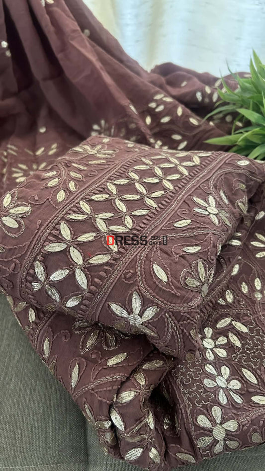 Taupe Brown Gota Patti Chikankari Anarkali Suit (Anarkali And Dupatta) Chikankari Anarkali