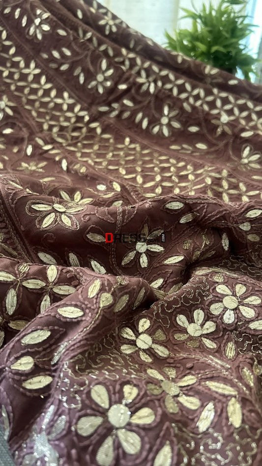 Taupe Brown Gota Patti Chikankari Anarkali Suit (Anarkali And Dupatta) Chikankari Anarkali