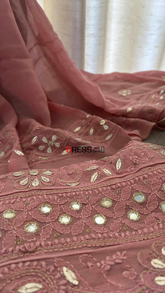 Taupe Gota Patti & Mirror Work Lucknowi Anarkali Chikankari