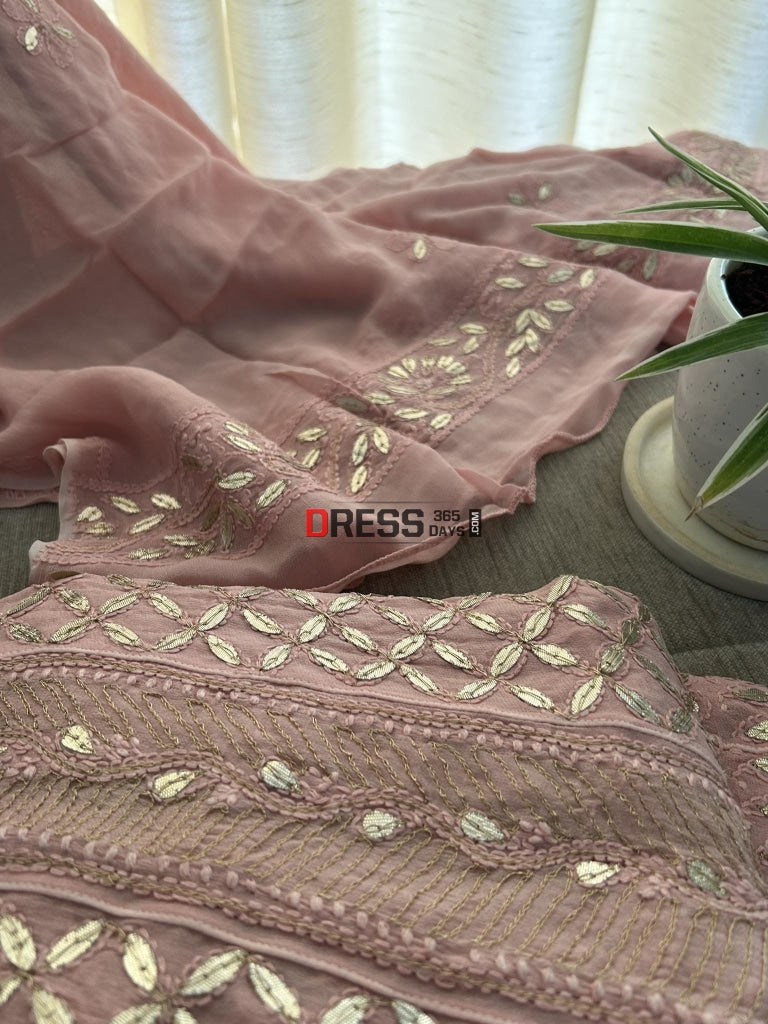Taupe Pink Gota Patti Chikankari Anarkali Suit