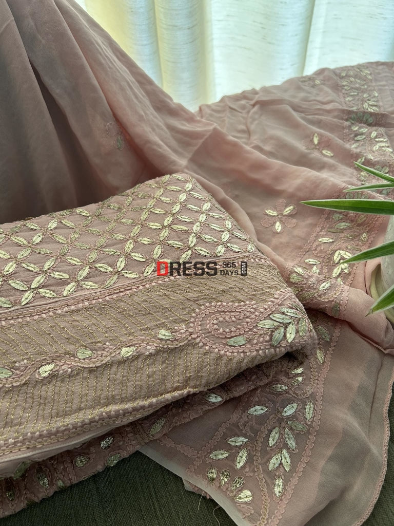 Taupe Pink Gota Patti Chikankari Anarkali Suit