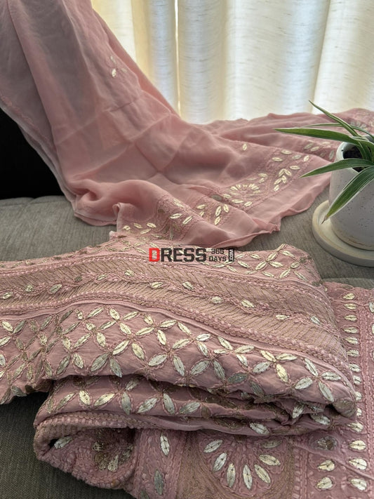 Taupe Pink Gota Patti Chikankari Anarkali Suit