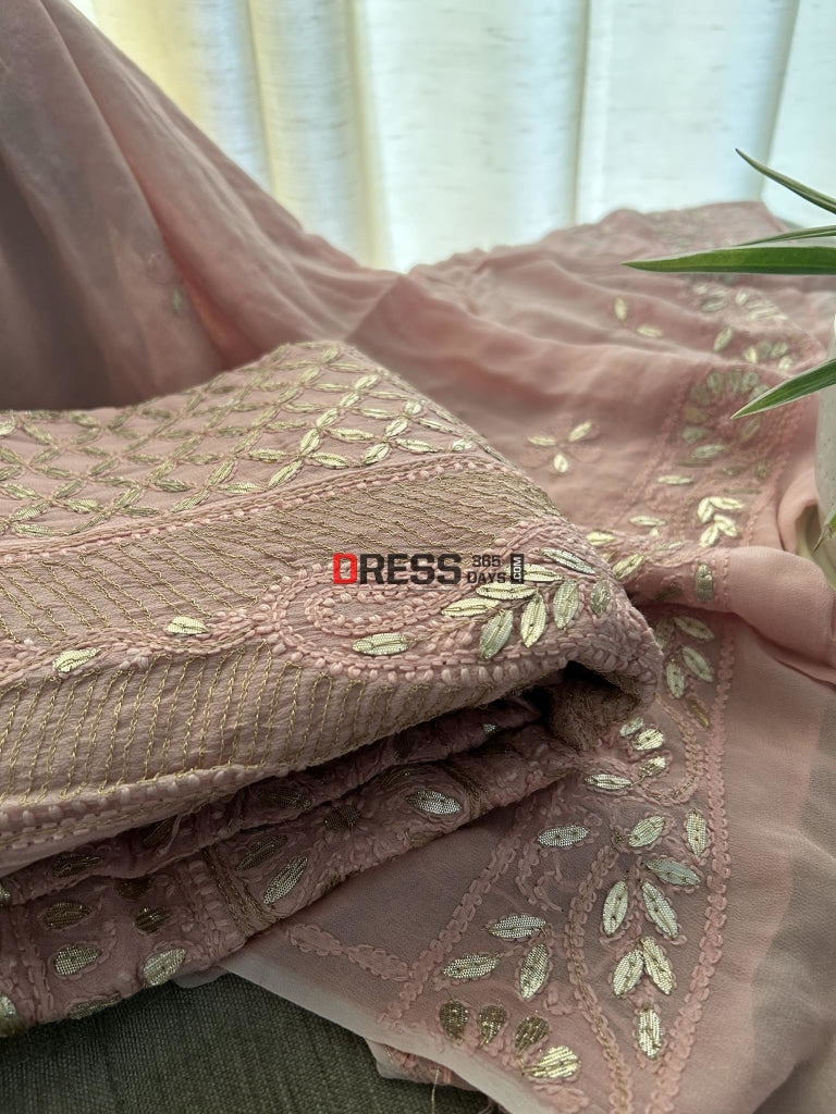 Taupe Pink Gota Patti Chikankari Anarkali Suit