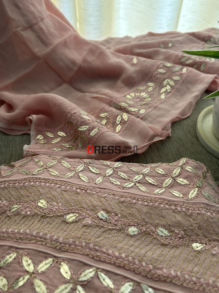 Taupe Pink Gota Patti Chikankari Anarkali Suit