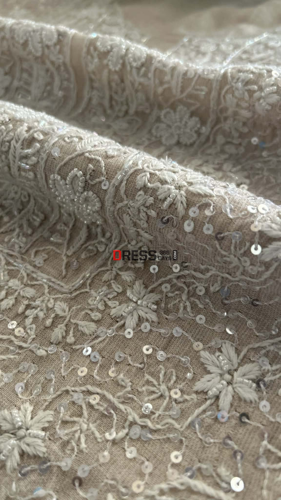 Tissue Chanderi Pearl Sequin Chikankari Suit (Kurta & Dupatta) Chikankari Suits