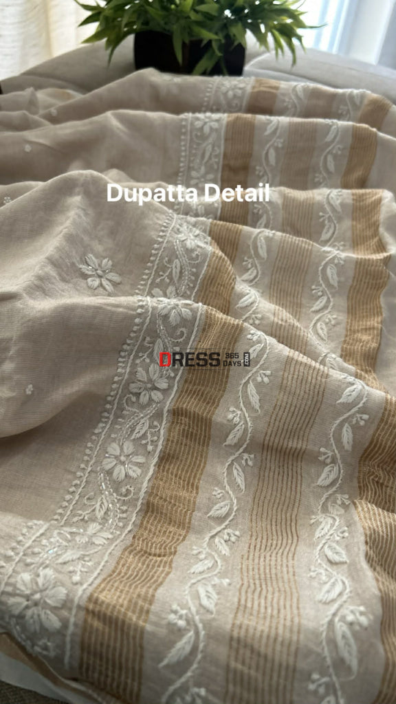Tissue Chanderi Pearl Sequin Chikankari Suit (Kurta & Dupatta) Chikankari Suits
