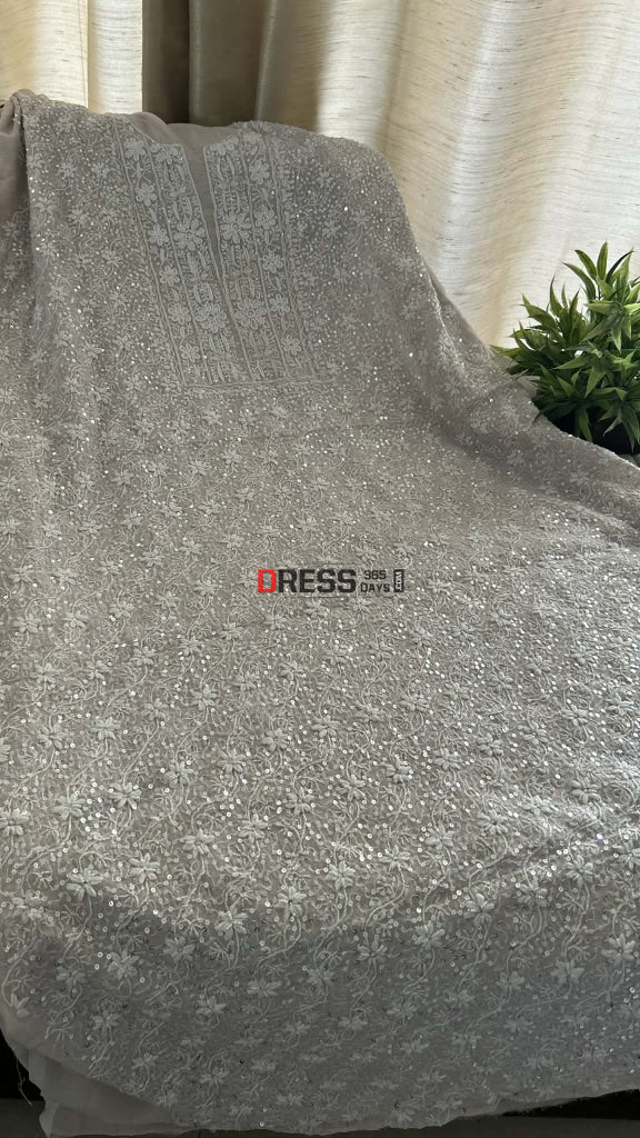 Tissue Chanderi Pearl Sequin Chikankari Suit (Kurta & Dupatta) Chikankari Suits