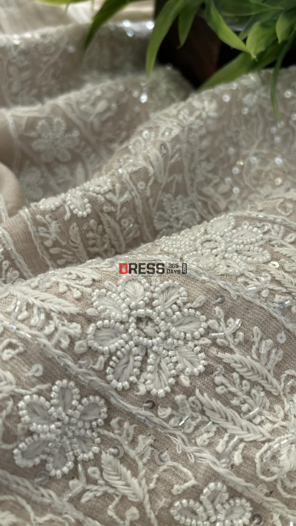 Tissue Chanderi Pearl Sequin Chikankari Suit (Kurta & Dupatta) Chikankari Suits