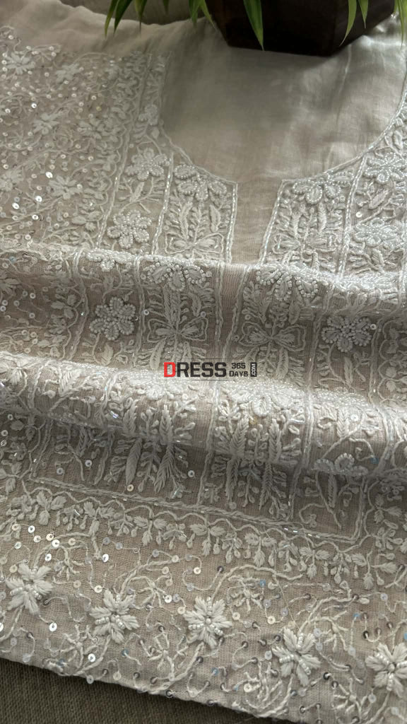 Tissue Chanderi Pearl Sequin Chikankari Suit (Kurta & Dupatta) Chikankari Suits