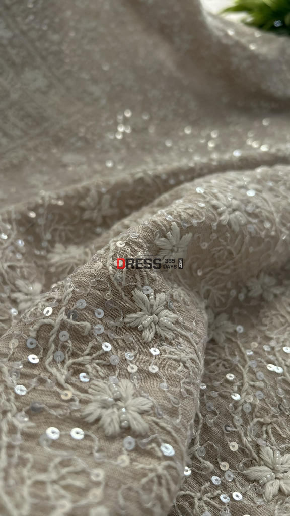 Tissue Chanderi Pearl Sequin Chikankari Suit (Kurta & Dupatta) Chikankari Suits