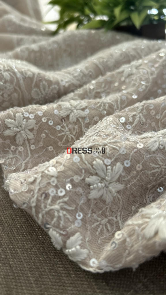 Tissue Chanderi Pearl Sequin Chikankari Suit (Kurta & Dupatta) Chikankari Suits