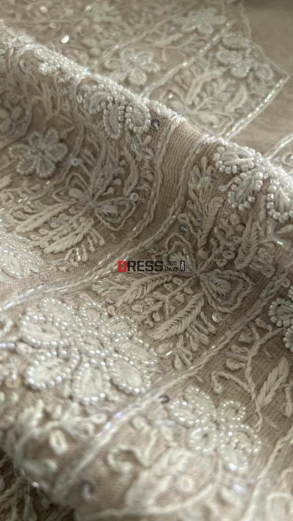 Tissue Chanderi Pearl Sequin Chikankari Suit (Kurta & Dupatta) Chikankari Suits