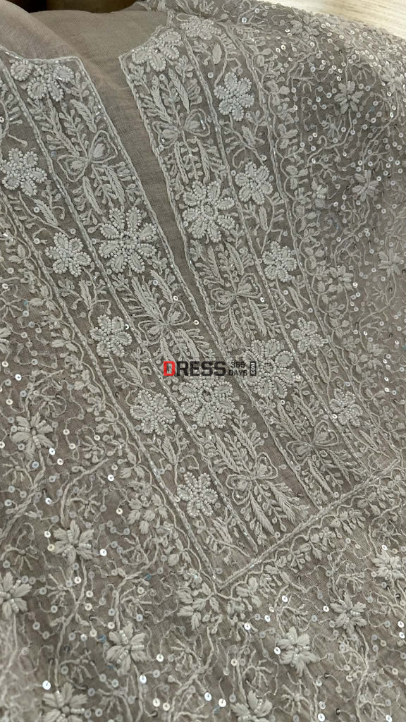 Tissue Chanderi Pearl Sequin Chikankari Suit (Kurta & Dupatta) Chikankari Suits