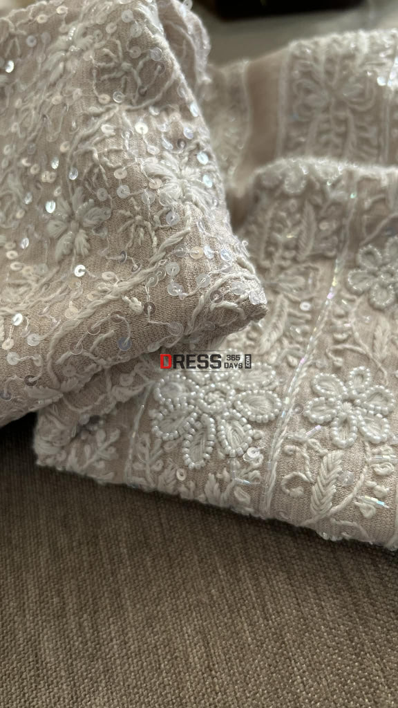 Tissue Chanderi Pearl Sequin Chikankari Suit (Kurta & Dupatta) Chikankari Suits