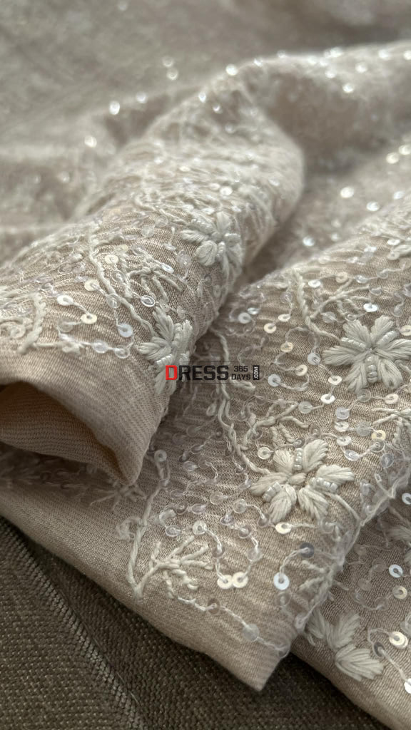 Tissue Chanderi Pearl Sequin Chikankari Suit (Kurta & Dupatta) Chikankari Suits