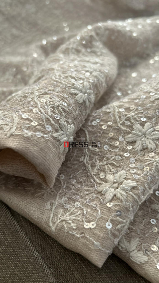 Tissue Chanderi Pearl Sequin Chikankari Suit (Kurta & Dupatta) Chikankari Suits