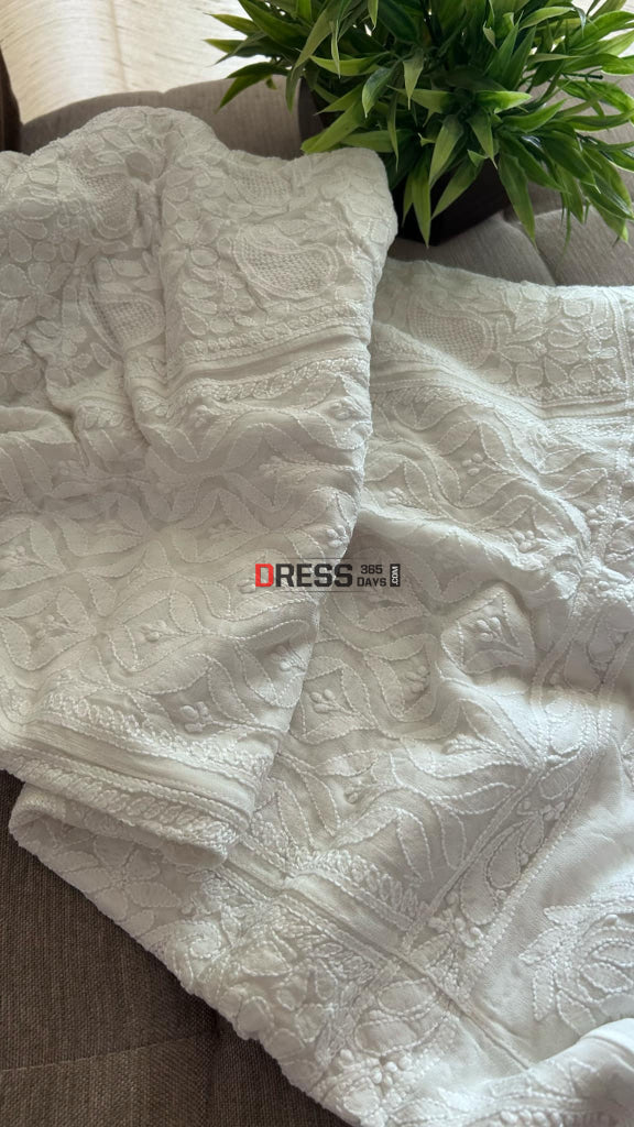 White Chikankari Hand Jaali Viscose Georgette Lehenga Skirt (Skirt Only) Chikankari Lehenga