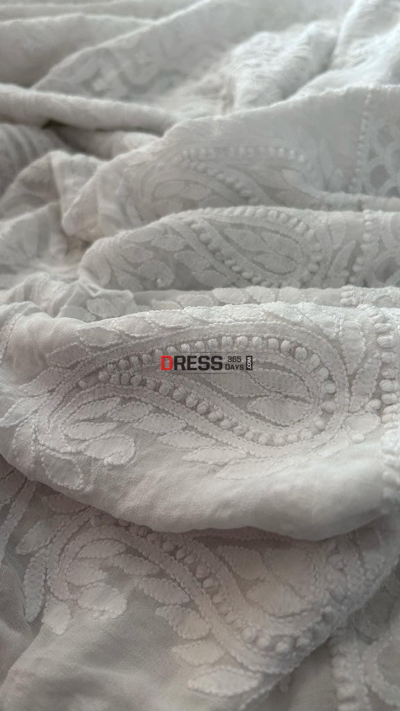White Chikankari Hand Jaali Viscose Georgette Lehenga Skirt (Skirt Only) Chikankari Lehenga
