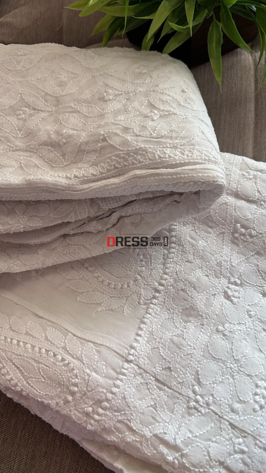 White Chikankari Hand Jaali Viscose Georgette Lehenga Skirt (Skirt Only) Chikankari Lehenga