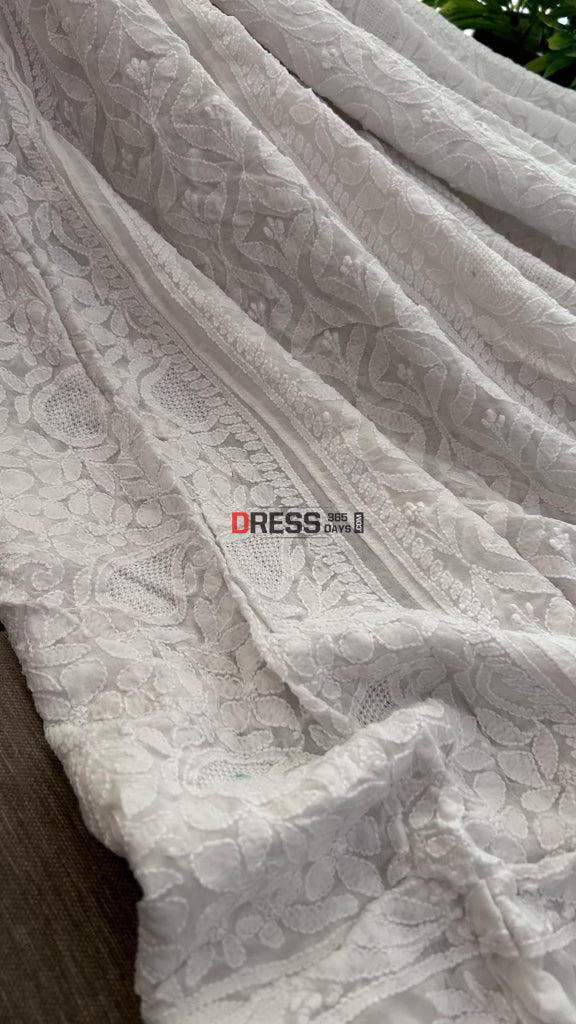 White Chikankari Hand Jaali Viscose Georgette Lehenga Skirt (Skirt Only) Chikankari Lehenga