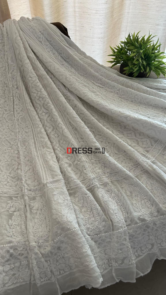 White Chikankari Hand Jaali Viscose Georgette Lehenga Skirt (Skirt Only) Chikankari Lehenga