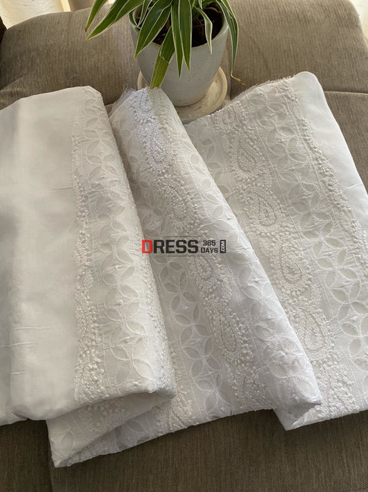 White Cut Work & Net Jaali Cotton Chikankari Kurti Fabric (Only Kurti)
