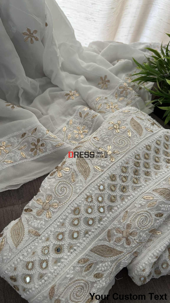 White Mirror & Gota Patti Chikankari Anarkali Suit Chikankari Anarkali