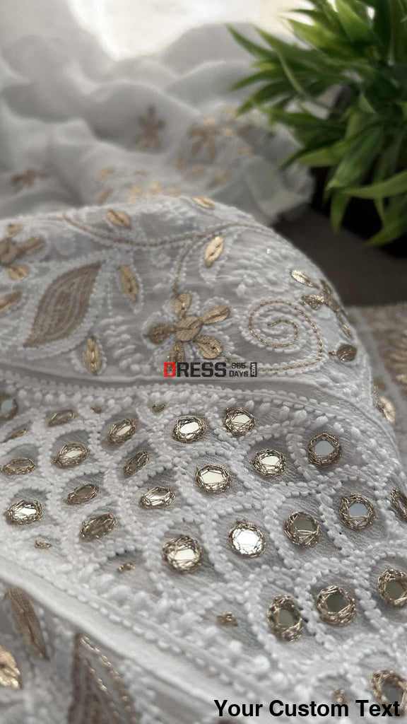 White Mirror & Gota Patti Chikankari Anarkali Suit Chikankari Anarkali