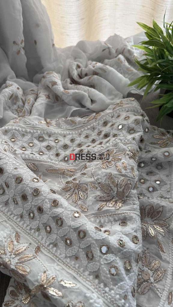 White Mirror & Gota Patti Chikankari Anarkali Suit Chikankari Anarkali
