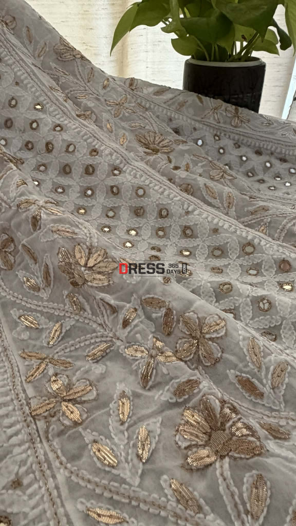 White Mirror Gota Patti Chikankari Anarkali Suit - Chikankari Anarkali