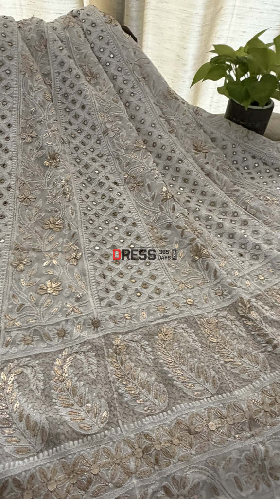 White Mirror Gota Patti Chikankari Anarkali Suit - Chikankari Anarkali