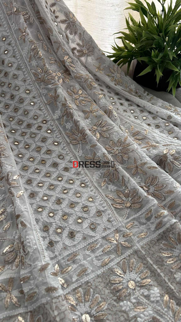 White Mirror & Gota Patti Chikankari Anarkali Suit Chikankari Anarkali
