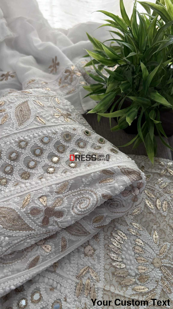 White Mirror & Gota Patti Chikankari Anarkali Suit Chikankari Anarkali