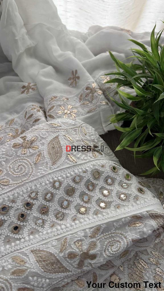 White Mirror & Gota Patti Chikankari Anarkali Suit Chikankari Anarkali