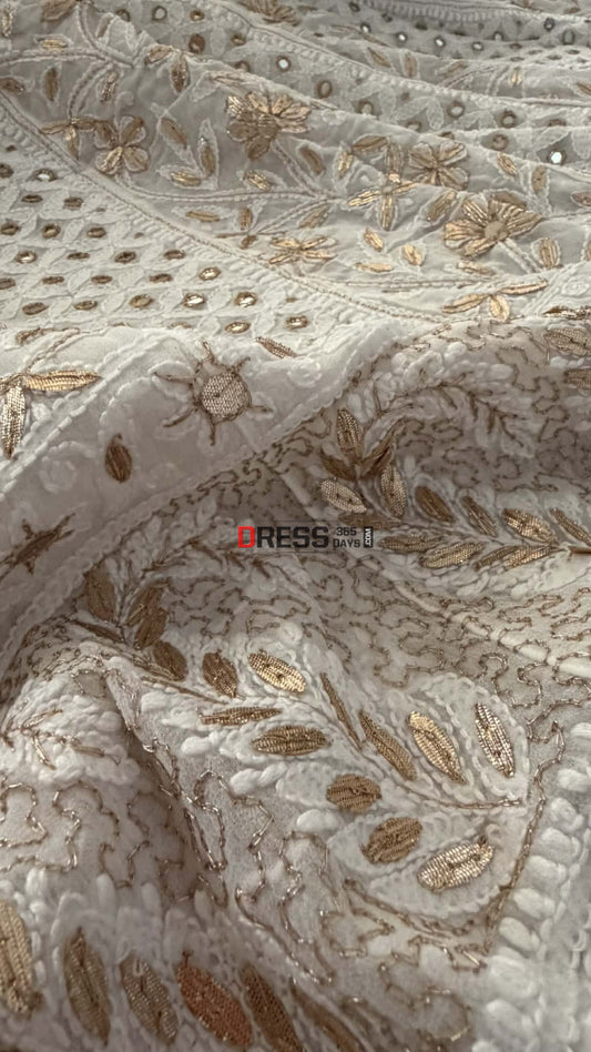 White Mirror Gota Patti Chikankari Anarkali Suit - Chikankari Anarkali