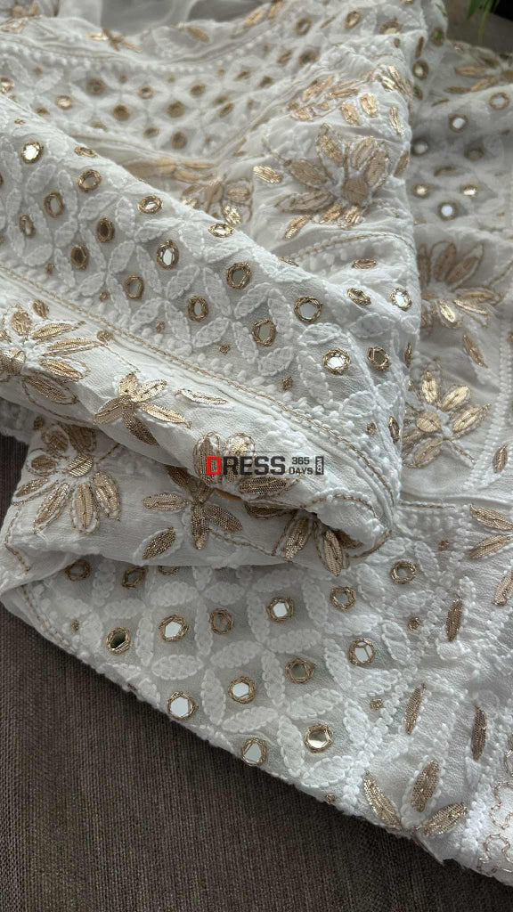 White Mirror & Gota Patti Chikankari Anarkali Suit Chikankari Anarkali