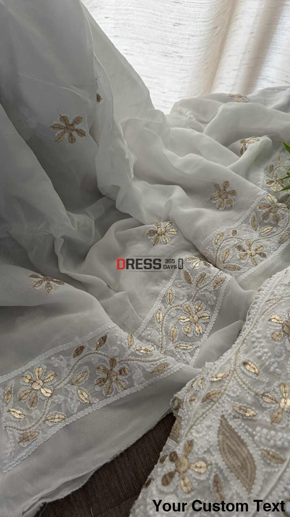 White Mirror & Gota Patti Chikankari Anarkali Suit Chikankari Anarkali