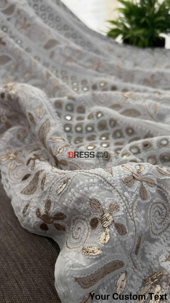 White Mirror & Gota Patti Chikankari Anarkali Suit Chikankari Anarkali