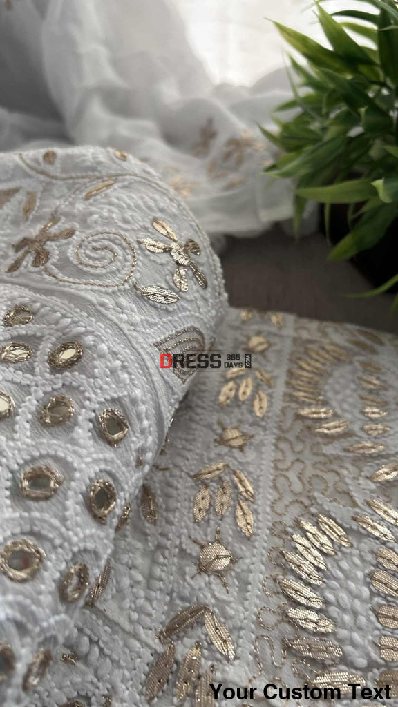 White Mirror & Gota Patti Chikankari Anarkali Suit Chikankari Anarkali