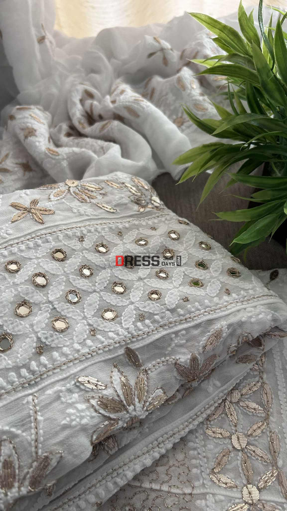 White Mirror & Gota Patti Chikankari Anarkali Suit Chikankari Anarkali