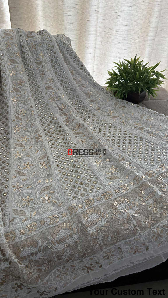 White Mirror & Gota Patti Chikankari Anarkali Suit Chikankari Anarkali