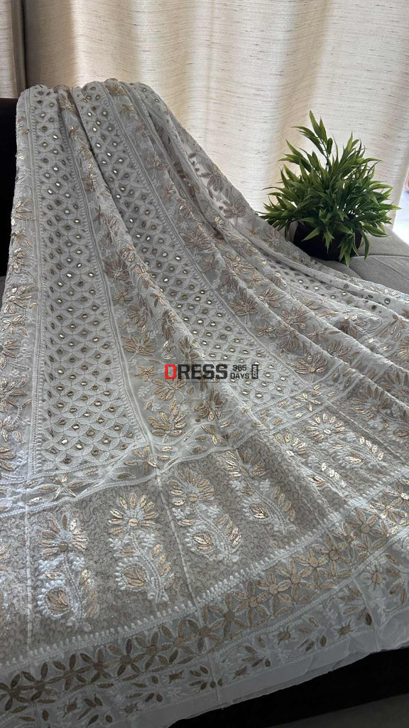 White Mirror & Gota Patti Chikankari Anarkali Suit Chikankari Anarkali
