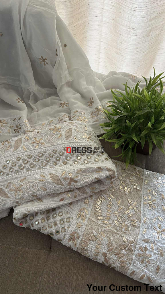 White Mirror & Gota Patti Chikankari Anarkali Suit Chikankari Anarkali